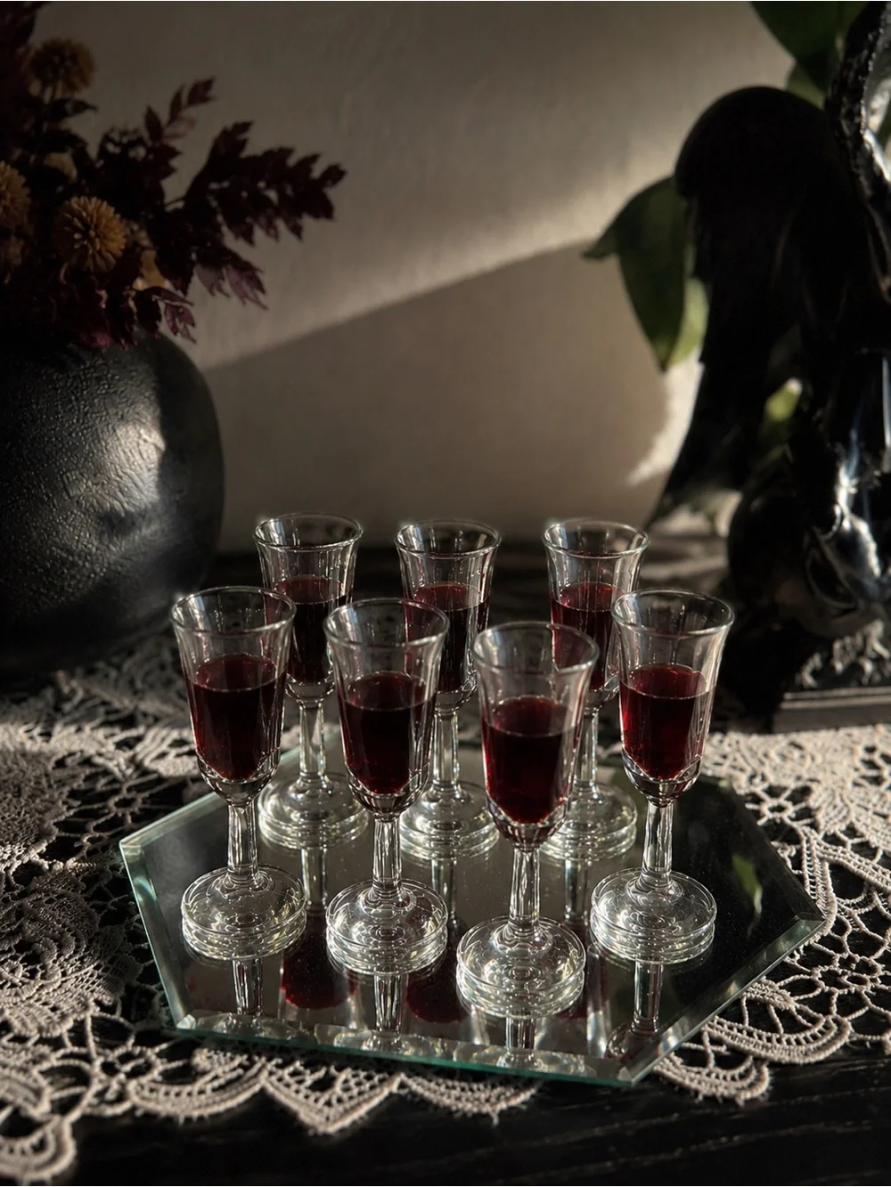 Set of 7 Vintage Clear Cordial Glasses | Small Stemmed Liqueur Glasses - barcart